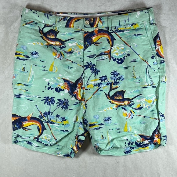 Polo Ralph Lauren Linen Blend 38W 6” Inseam Classic Fit Green Flat Front Shorts - Picture 1 of 10